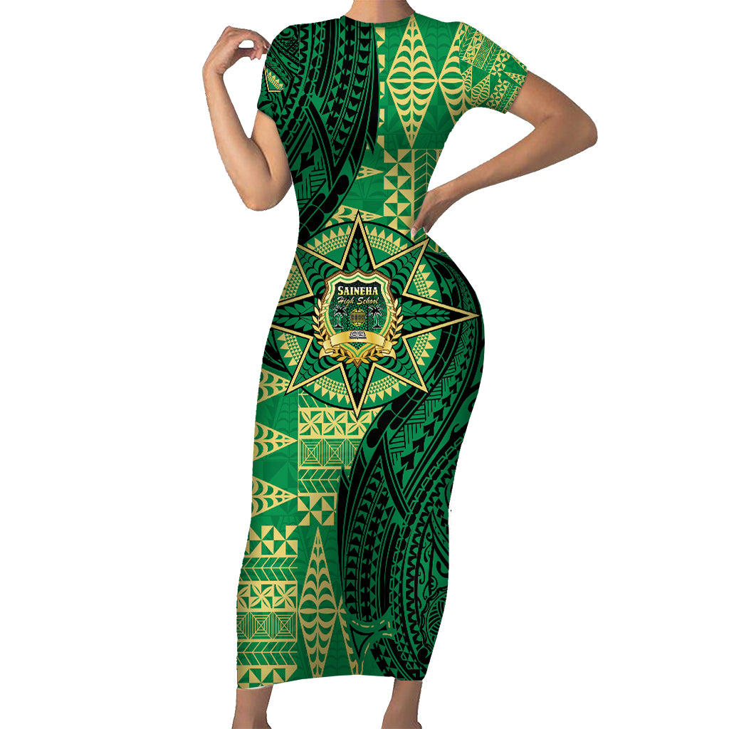Personalised Tonga Saineha High School Family Matching Short Sleeve Bodycon Dress and Hawaiian Shirt Since 1978 Special Kupesi Pattern
