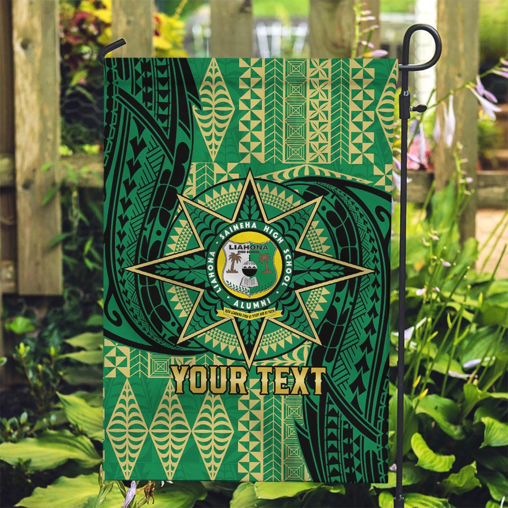 Personalised Tonga Saineha High School Garden Flag Since 1978 Special Kupesi Pattern LT9 Garden Flag Green - Polynesian Pride