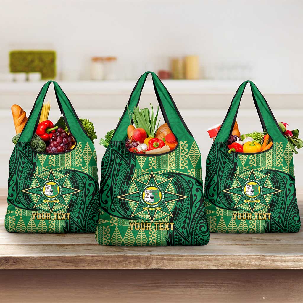 Personalised Tonga Saineha High School Grocery Bag Since 1978 Special Kupesi Pattern LT9 3-pack One Size Green - Polynesian Pride
