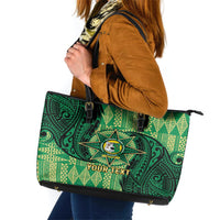 Personalised Tonga Saineha High School Leather Tote Bag Since 1978 Special Kupesi Pattern LT9 Green - Polynesian Pride
