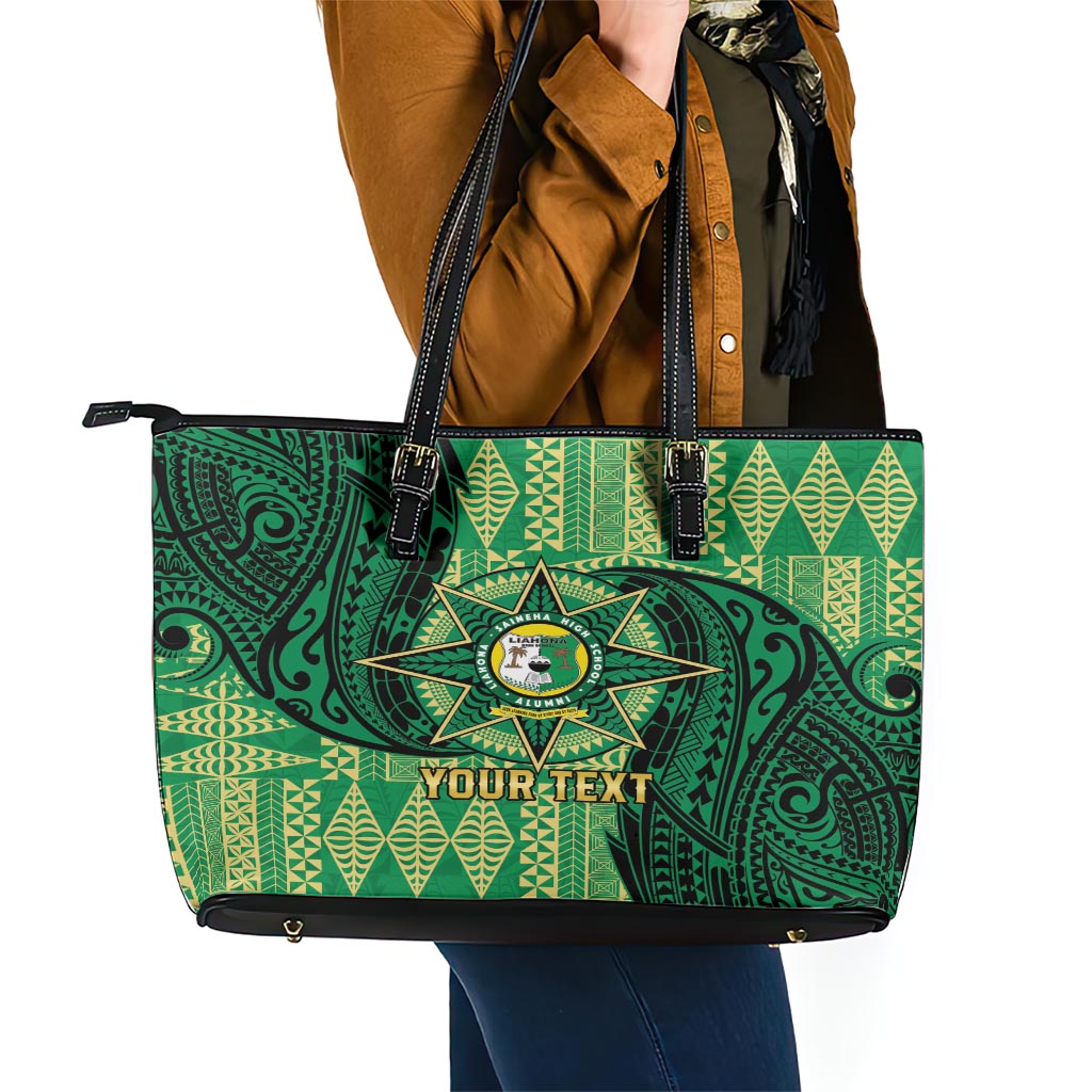 Personalised Tonga Saineha High School Leather Tote Bag Since 1978 Special Kupesi Pattern LT9 - Polynesian Pride
