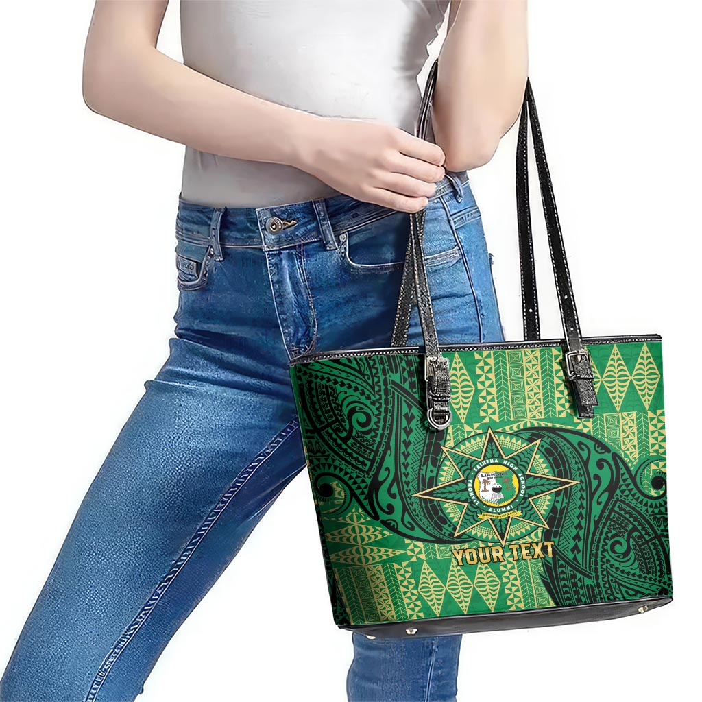 Personalised Tonga Saineha High School Leather Tote Bag Since 1978 Special Kupesi Pattern LT9 - Polynesian Pride