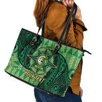 Personalised Tonga Saineha High School Leather Tote Bag Since 1978 Special Kupesi Pattern LT9 - Polynesian Pride