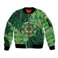 Personalised Tonga Saineha High School Sleeve Zip Bomber Jacket Since 1978 Special Kupesi Pattern LT9 Unisex Green - Polynesian Pride