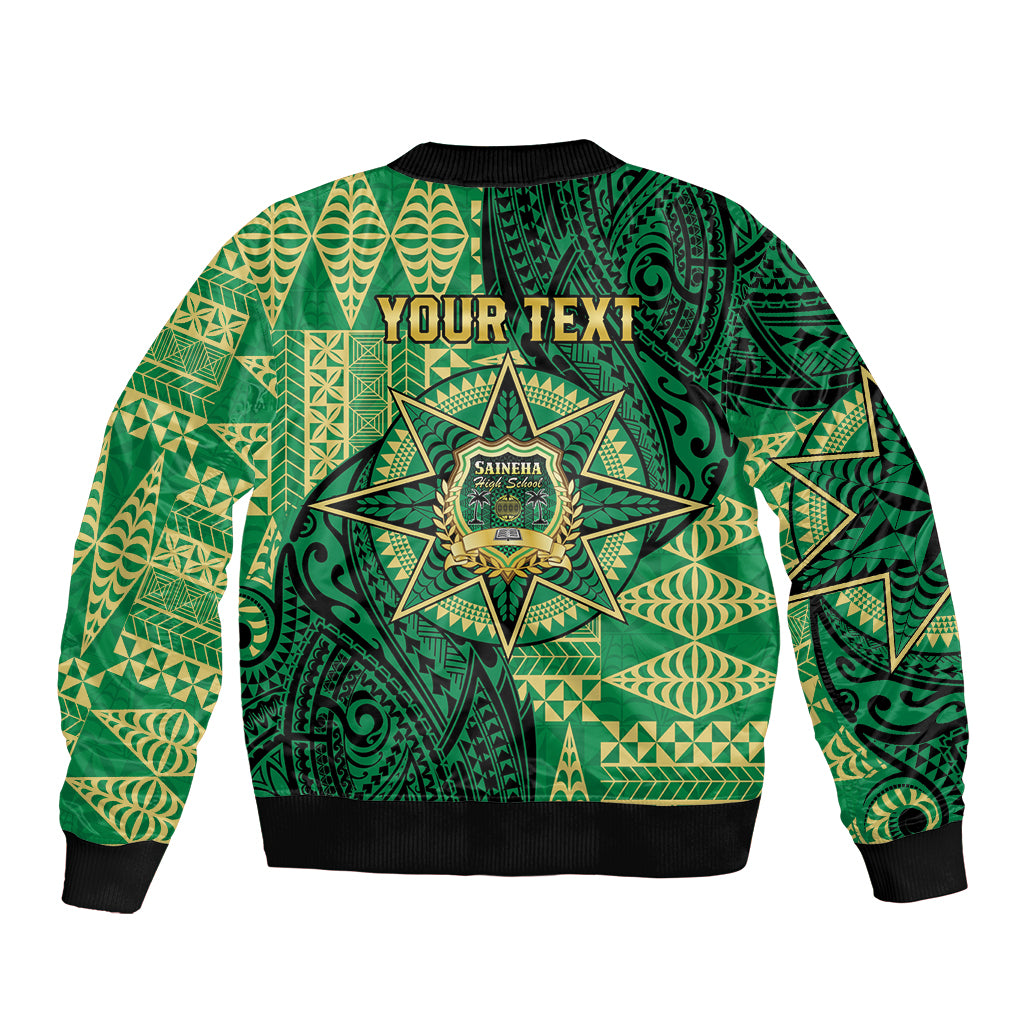 Personalised Tonga Saineha High School Sleeve Zip Bomber Jacket Since 1978 Special Kupesi Pattern LT9 - Polynesian Pride
