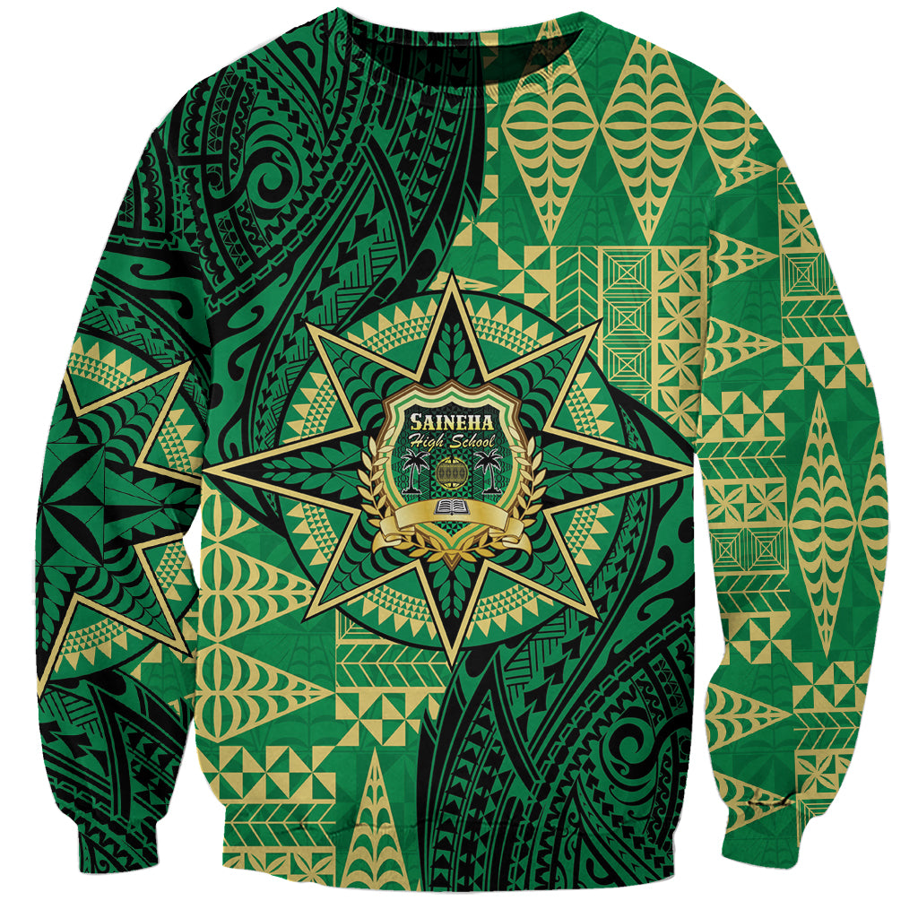 Personalised Tonga Saineha High School Sweatshirt Since 1978 Special Kupesi Pattern LT9 Unisex Green - Polynesian Pride