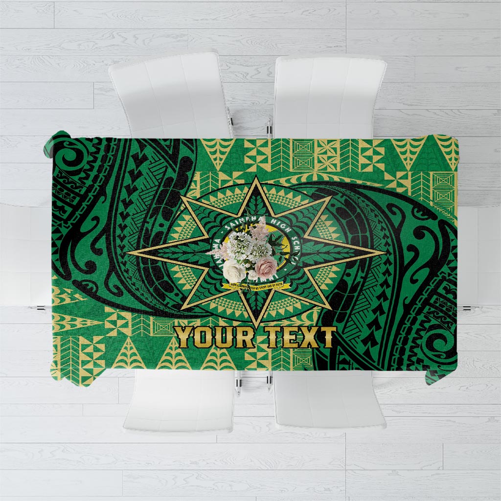 Personalised Tonga Saineha High School Tablecloth Since 1978 Special Kupesi Pattern LT9 Green - Polynesian Pride