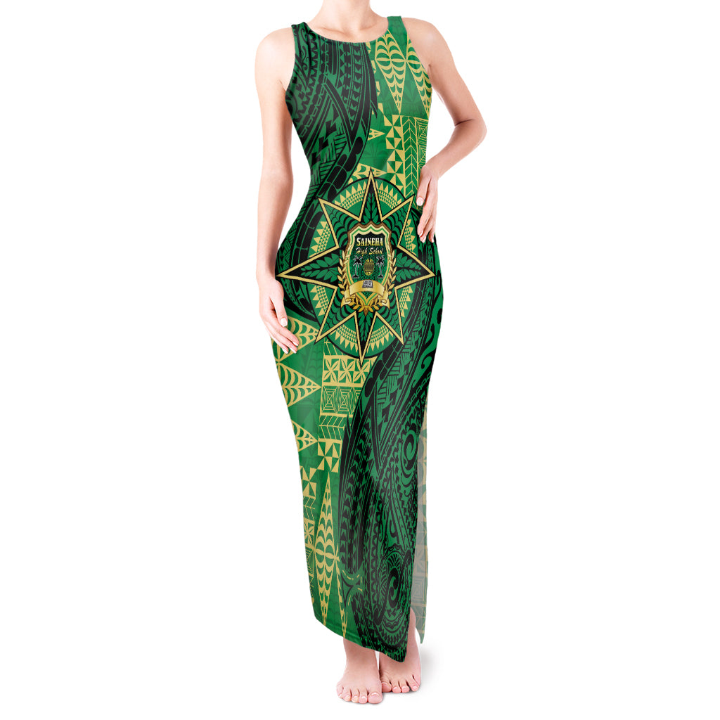 Personalised Tonga Saineha High School Tank Maxi Dress Since 1978 Special Kupesi Pattern LT9 Women Green - Polynesian Pride