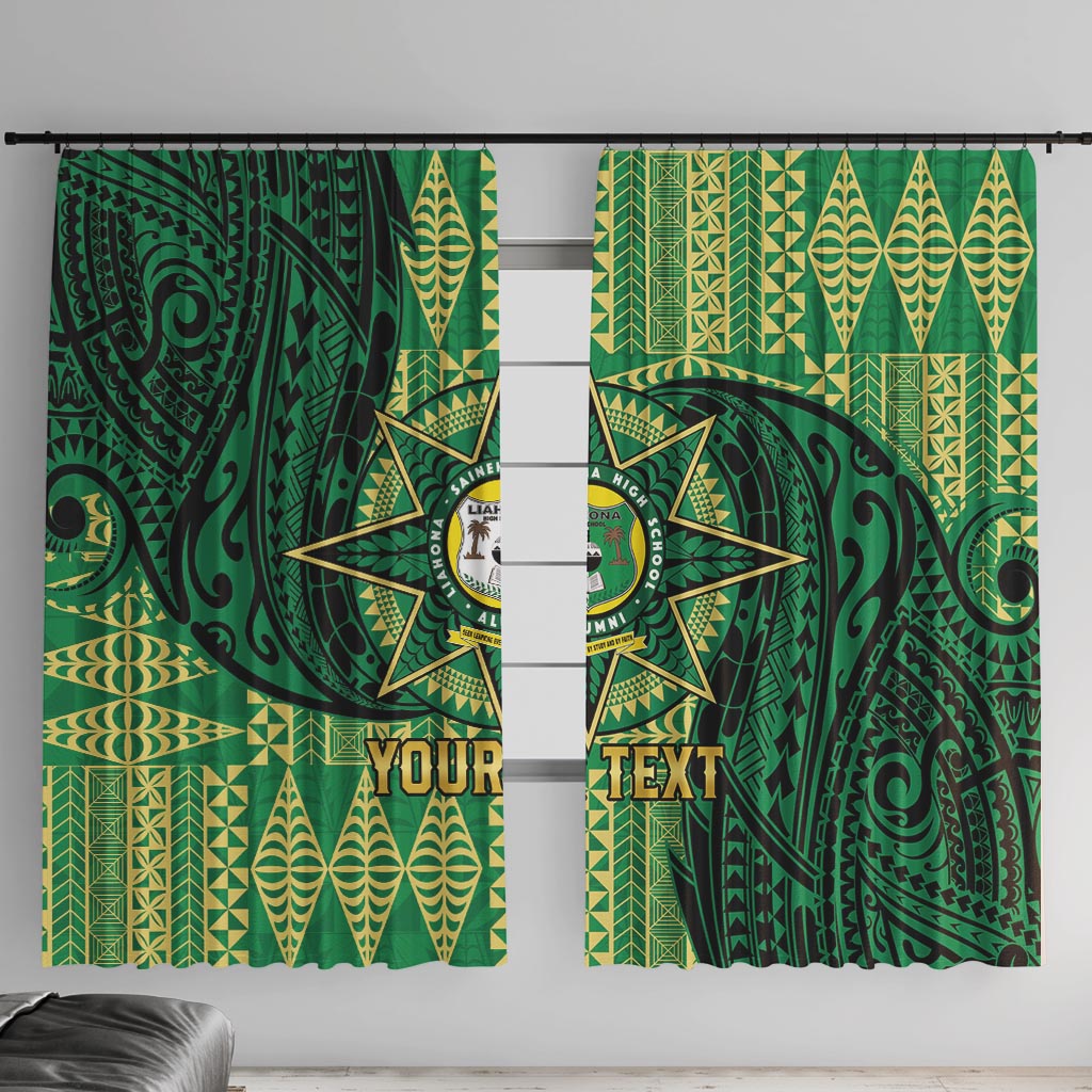 Personalised Tonga Saineha High School Window Curtain Since 1978 Special Kupesi Pattern LT9 With Hooks Green - Polynesian Pride