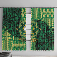 Personalised Tonga Saineha High School Window Curtain Since 1978 Special Kupesi Pattern LT9 With Hooks Green - Polynesian Pride