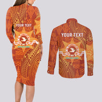 Personalised Tonga Tailulu College Couples Matching Long Sleeve Bodycon Dress and Long Sleeve Button Shirt Since 1967 Special Kupesi Pattern Version 1 LT9 - Polynesian Pride