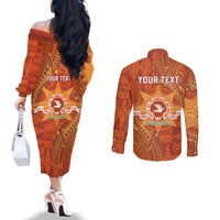 Personalised Tonga Tailulu College Couples Matching Off The Shoulder Long Sleeve Dress and Long Sleeve Button Shirt Since 1967 Special Kupesi Pattern Version 1 LT9 - Polynesian Pride
