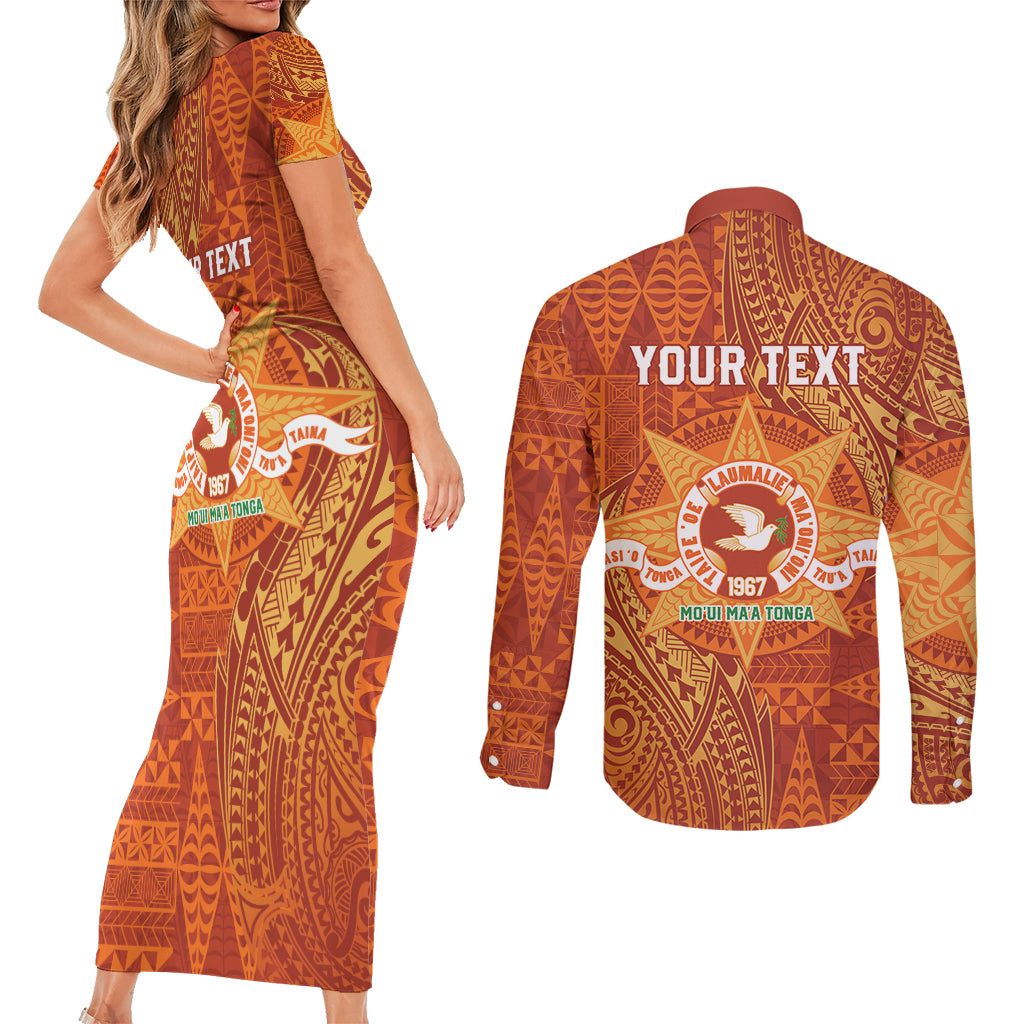 Personalised Tonga Tailulu College Couples Matching Short Sleeve Bodycon Dress and Long Sleeve Button Shirt Since 1967 Special Kupesi Pattern Version 1 LT9 - Polynesian Pride
