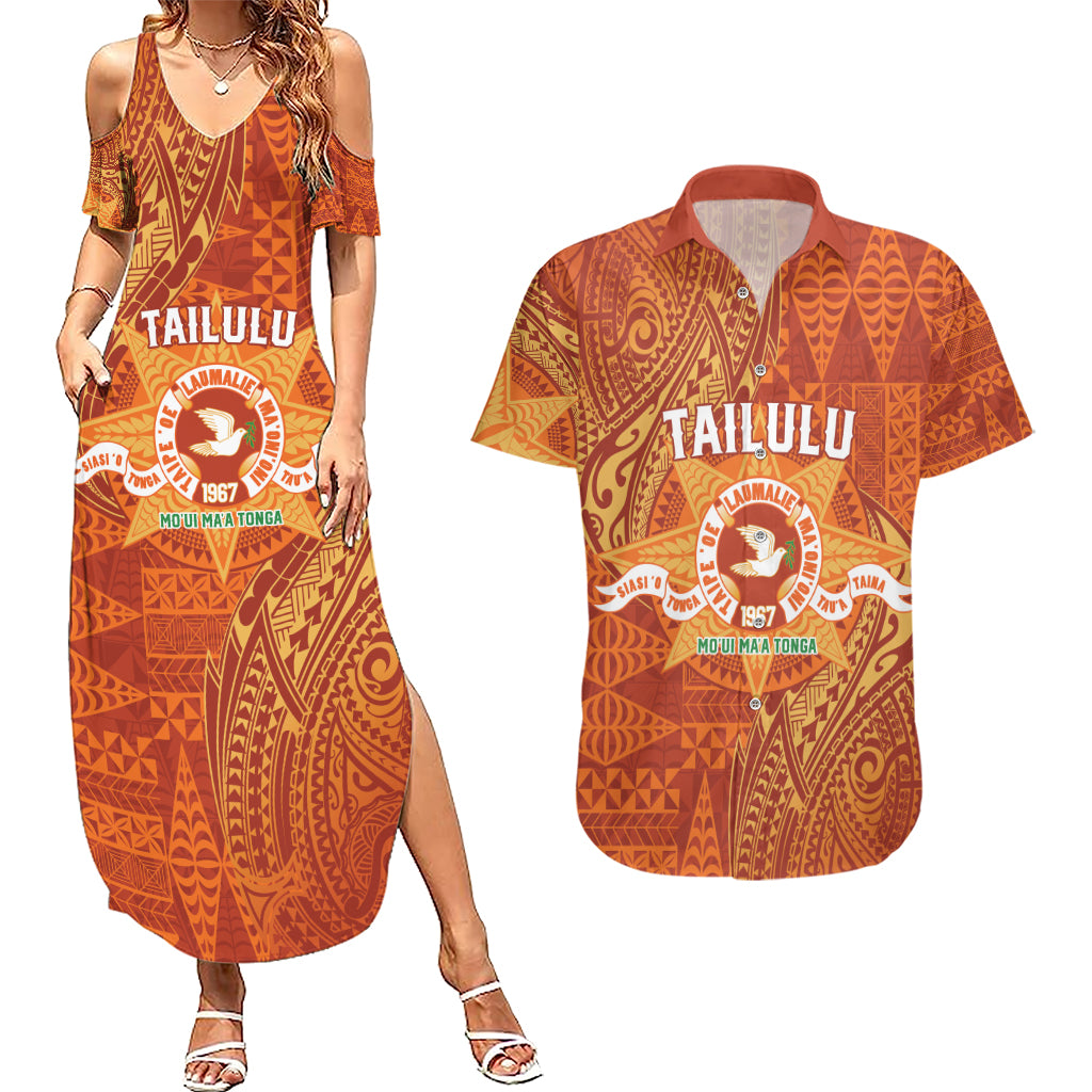 Personalised Tonga Tailulu College Couples Matching Summer Maxi Dress and Hawaiian Shirt Since 1967 Special Kupesi Pattern Version 1 LT9 Gold - Polynesian Pride