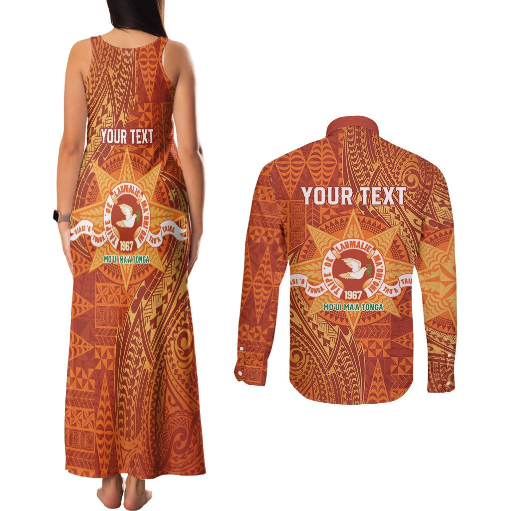 Personalised Tonga Tailulu College Couples Matching Tank Maxi Dress and Long Sleeve Button Shirt Since 1967 Special Kupesi Pattern Version 1 LT9 - Polynesian Pride