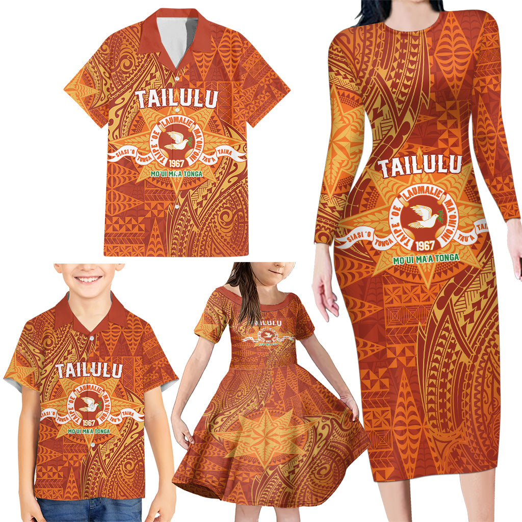 Personalised Tonga Tailulu College Family Matching Long Sleeve Bodycon Dress and Hawaiian Shirt Since 1967 Special Kupesi Pattern Version 1