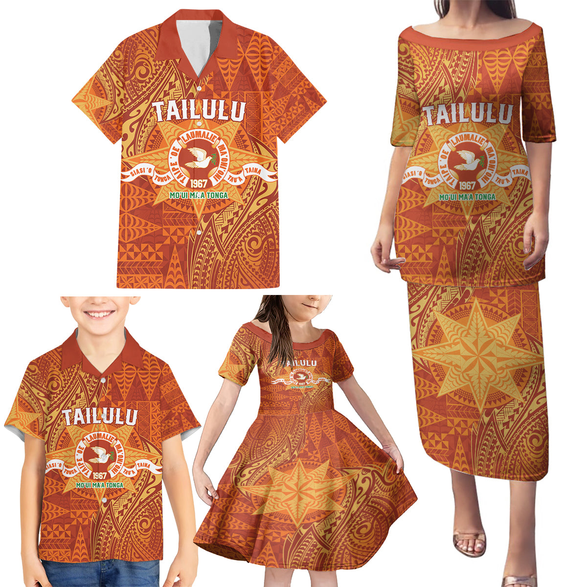 Personalised Tonga Tailulu College Family Matching Puletasi and Hawaiian Shirt Since 1967 Special Kupesi Pattern Version 1 LT9 - Polynesian Pride