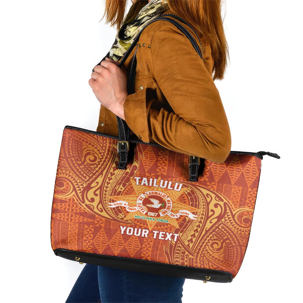 Personalised Tonga Tailulu College Leather Tote Bag Since 1967 Special Kupesi Pattern Version 1 LT9 Gold - Polynesian Pride