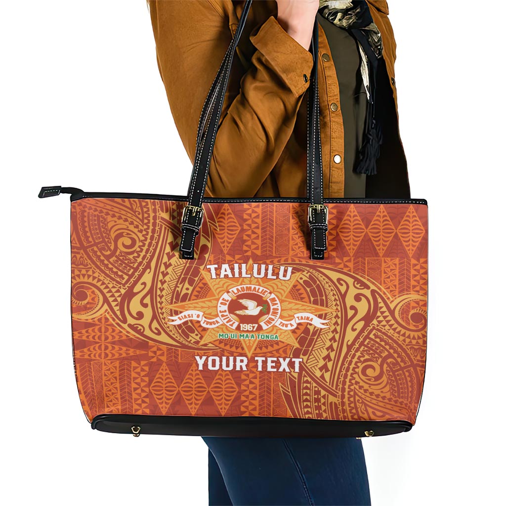 Personalised Tonga Tailulu College Leather Tote Bag Since 1967 Special Kupesi Pattern Version 1 LT9 - Polynesian Pride