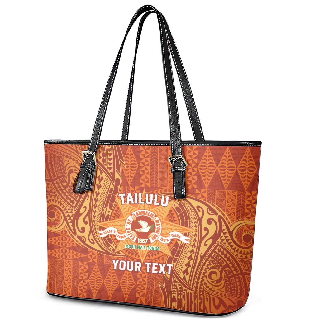 Personalised Tonga Tailulu College Leather Tote Bag Since 1967 Special Kupesi Pattern Version 1 LT9 - Polynesian Pride