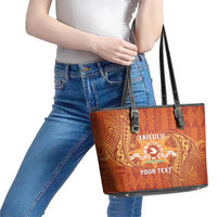 Personalised Tonga Tailulu College Leather Tote Bag Since 1967 Special Kupesi Pattern Version 1 LT9 - Polynesian Pride