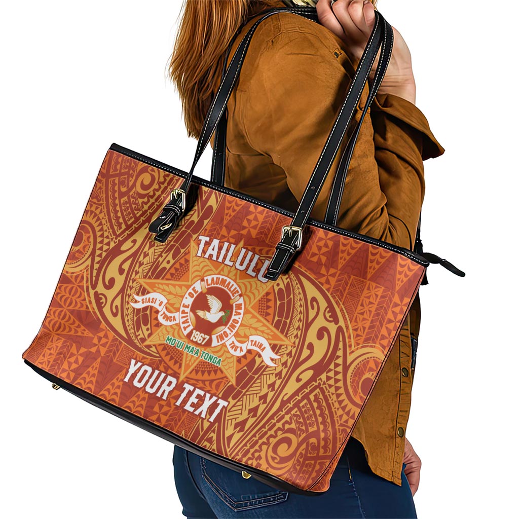 Personalised Tonga Tailulu College Leather Tote Bag Since 1967 Special Kupesi Pattern Version 1 LT9 - Polynesian Pride