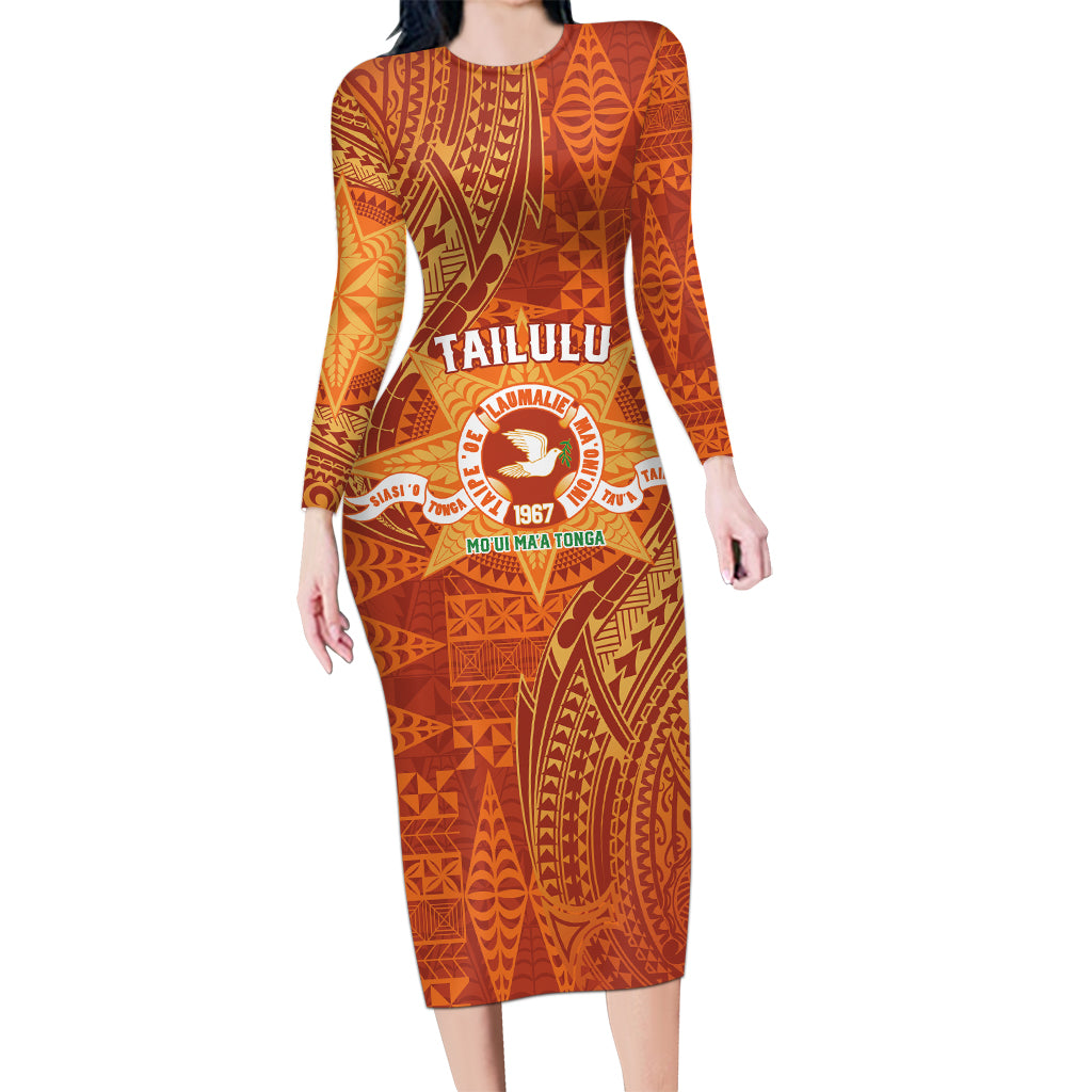 Personalised Tonga Tailulu College Long Sleeve Bodycon Dress Since 1967 Special Kupesi Pattern Version 1