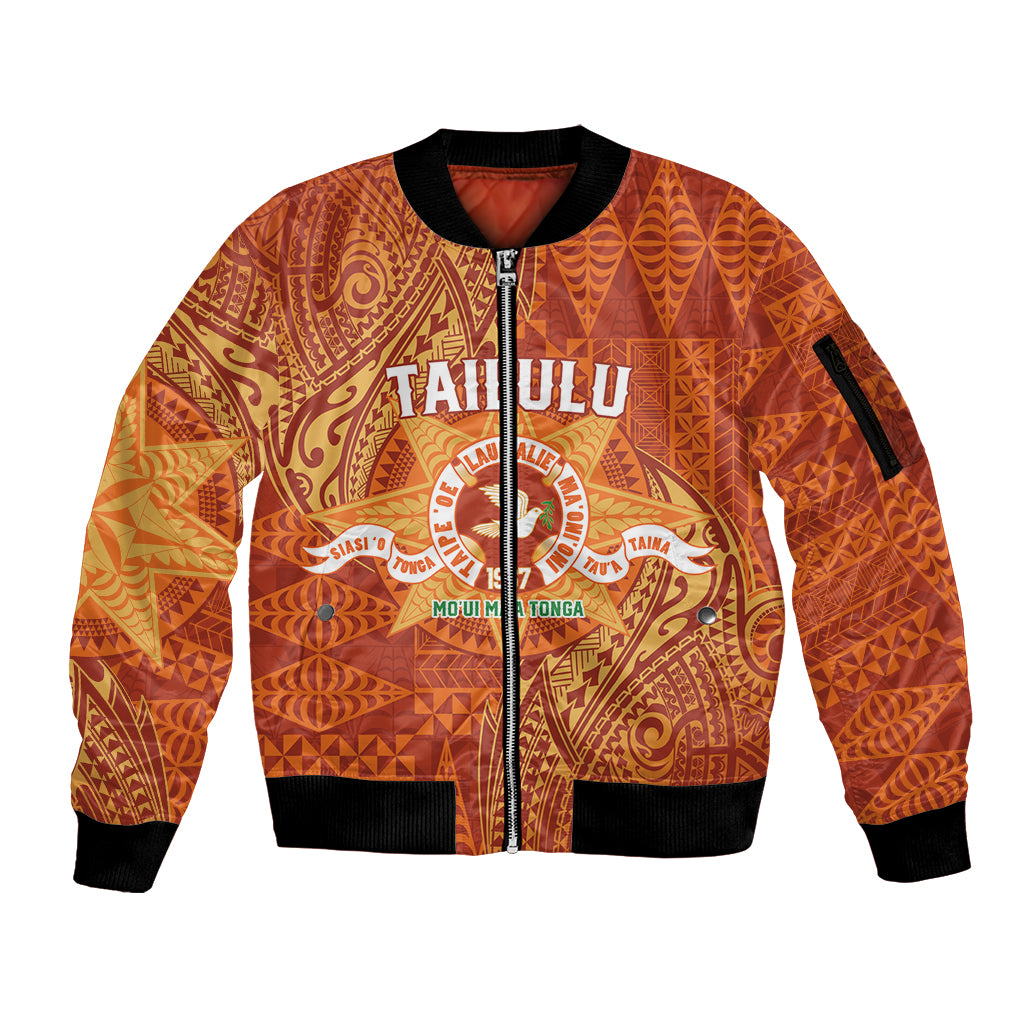 Personalised Tonga Tailulu College Sleeve Zip Bomber Jacket Since 1967 Special Kupesi Pattern Version 1 LT9 Unisex Gold - Polynesian Pride