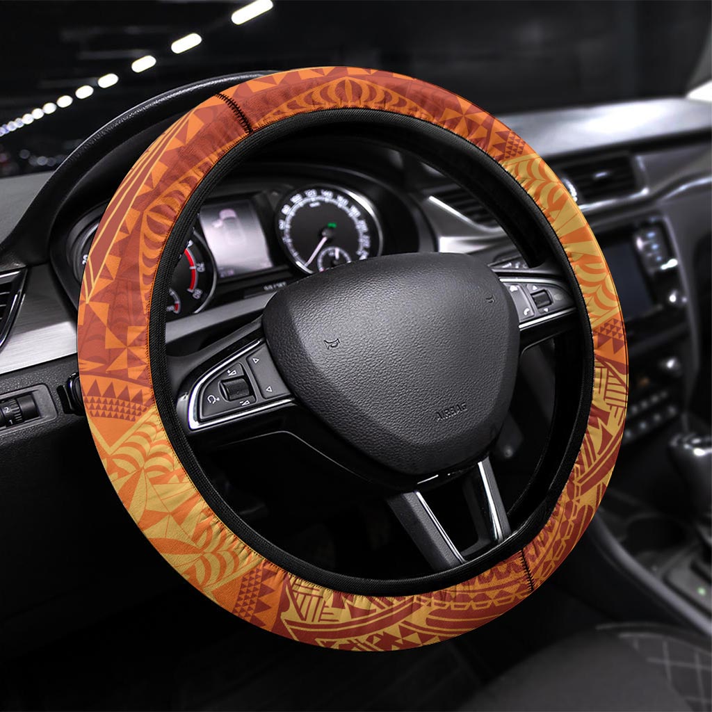 Tonga Tailulu College Steering Wheel Cover Since 1967 Special Kupesi Pattern Version 1 LT9 Universal Fit Gold - Polynesian Pride