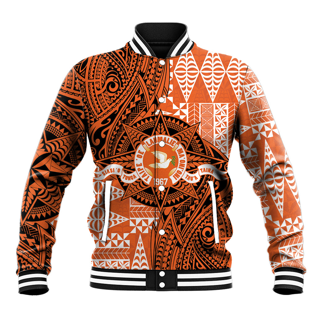 Personalised Tonga Tailulu College Baseball Jacket Since 1967 Special Kupesi Pattern Version 2 LT9 Unisex Black - Polynesian Pride