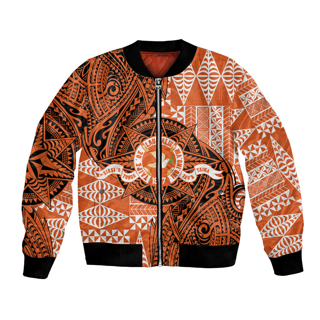 Personalised Tonga Tailulu College Bomber Jacket Since 1967 Special Kupesi Pattern Version 2 LT9 Unisex Black - Polynesian Pride