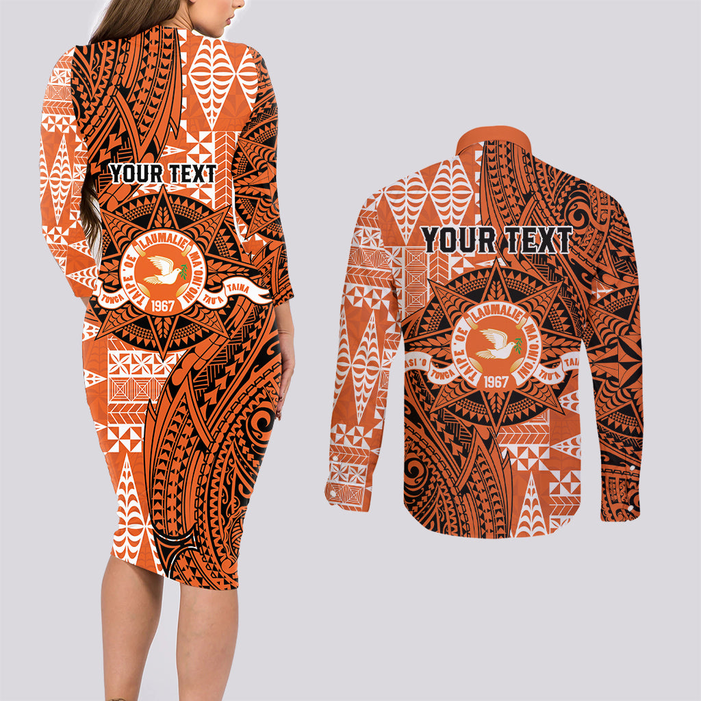 Personalised Tonga Tailulu College Couples Matching Long Sleeve Bodycon Dress and Long Sleeve Button Shirt Since 1967 Special Kupesi Pattern Version 2 LT9 - Polynesian Pride