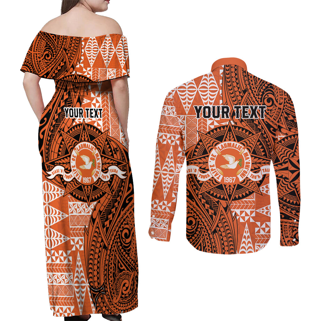 Personalised Tonga Tailulu College Couples Matching Off Shoulder Maxi Dress and Long Sleeve Button Shirt Since 1967 Special Kupesi Pattern Version 2