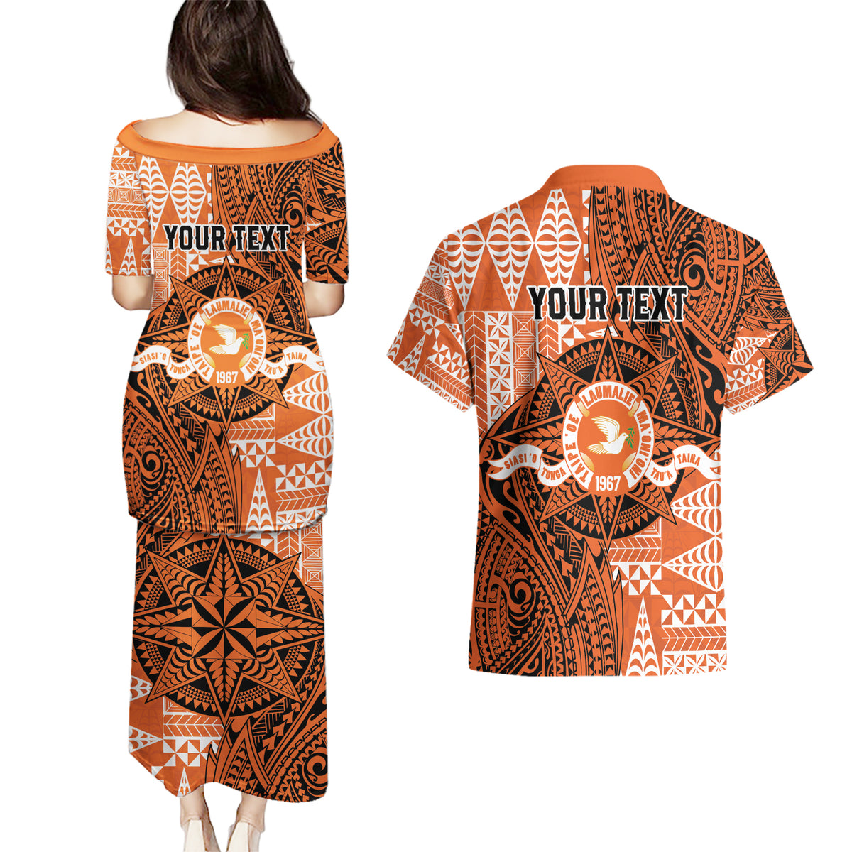 Personalised Tonga Tailulu College Couples Matching Puletasi and Hawaiian Shirt Since 1967 Special Kupesi Pattern Version 2 LT9 - Polynesian Pride