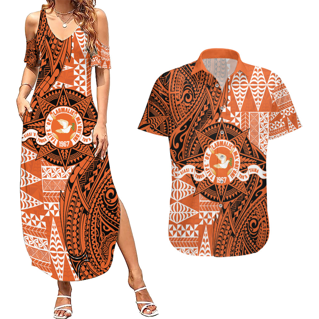 Personalised Tonga Tailulu College Couples Matching Summer Maxi Dress and Hawaiian Shirt Since 1967 Special Kupesi Pattern Version 2 LT9 Black - Polynesian Pride