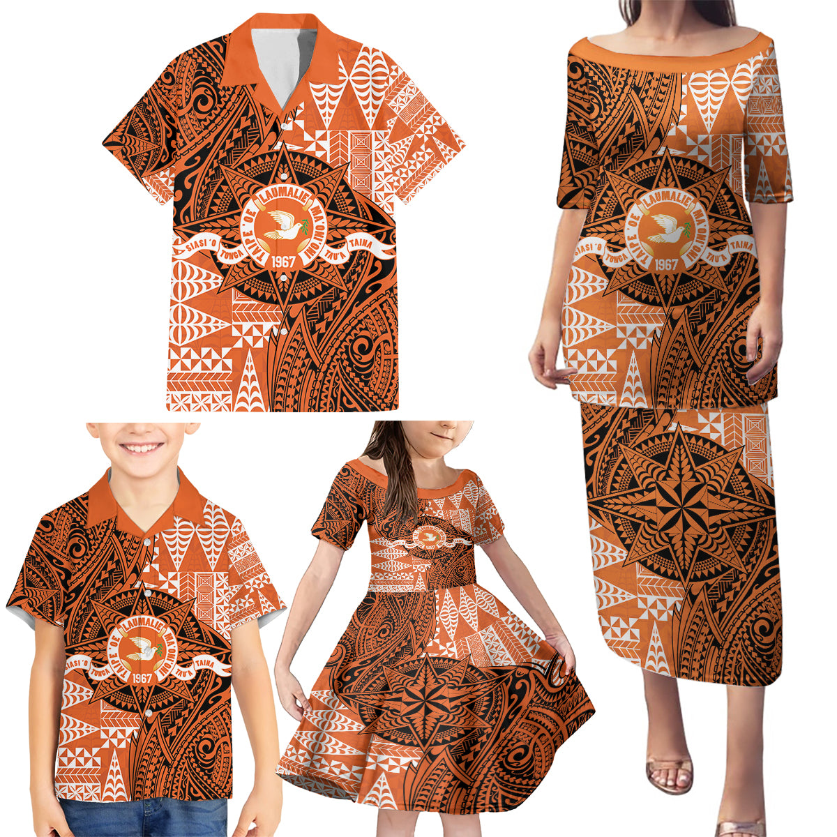 Personalised Tonga Tailulu College Family Matching Puletasi and Hawaiian Shirt Since 1967 Special Kupesi Pattern Version 2 LT9 - Polynesian Pride