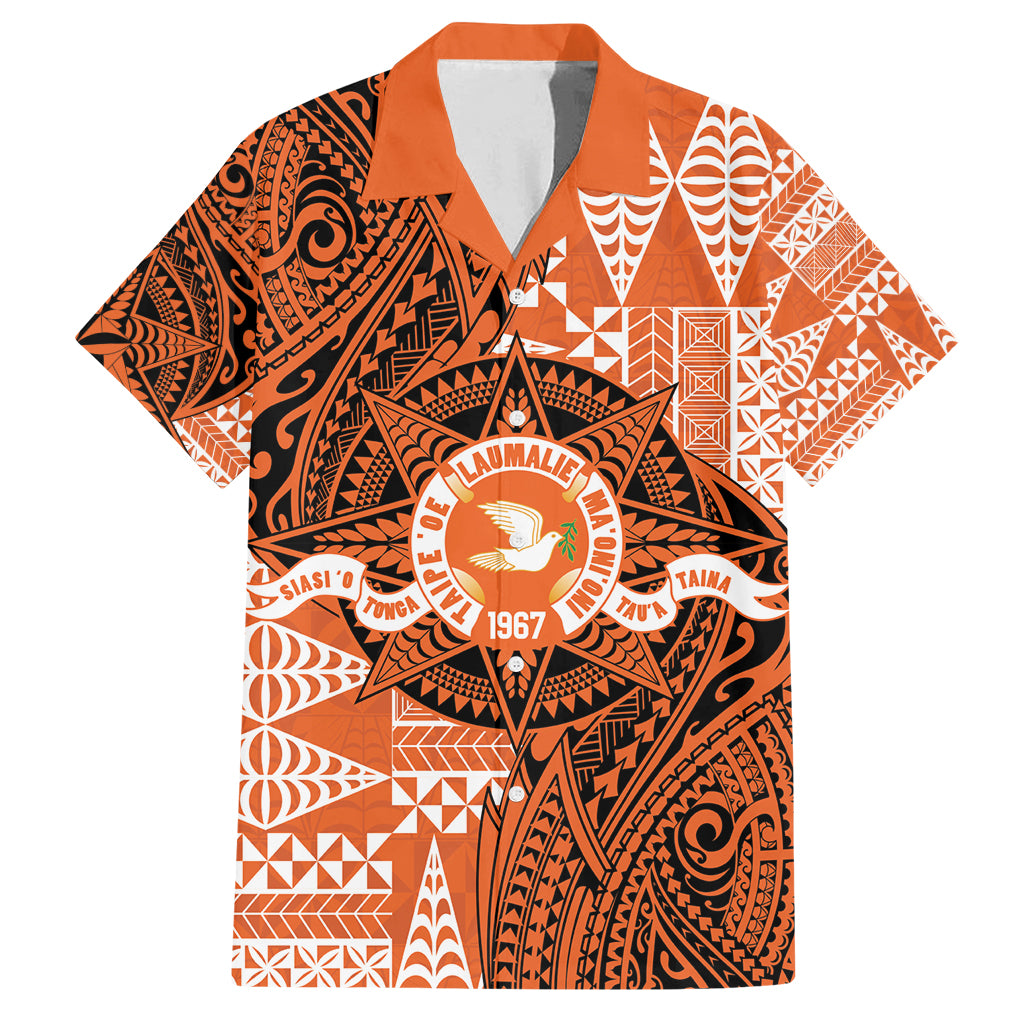 Personalised Tonga Tailulu College Family Matching Tank Maxi Dress and Hawaiian Shirt Since 1967 Special Kupesi Pattern Version 2 LT9 Dad's Shirt - Short Sleeve Black - Polynesian Pride