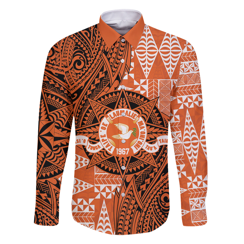 Personalised Tonga Tailulu College Family Matching Tank Maxi Dress and Hawaiian Shirt Since 1967 Special Kupesi Pattern Version 2 LT9 Dad's Shirt - Long Sleeve Black - Polynesian Pride