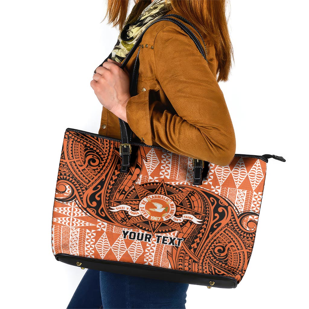 Personalised Tonga Tailulu College Leather Tote Bag Since 1967 Special Kupesi Pattern Version 2 LT9 Black - Polynesian Pride