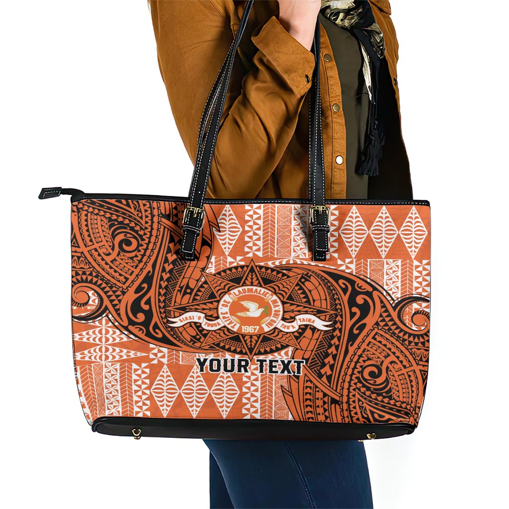 Personalised Tonga Tailulu College Leather Tote Bag Since 1967 Special Kupesi Pattern Version 2 LT9 - Polynesian Pride