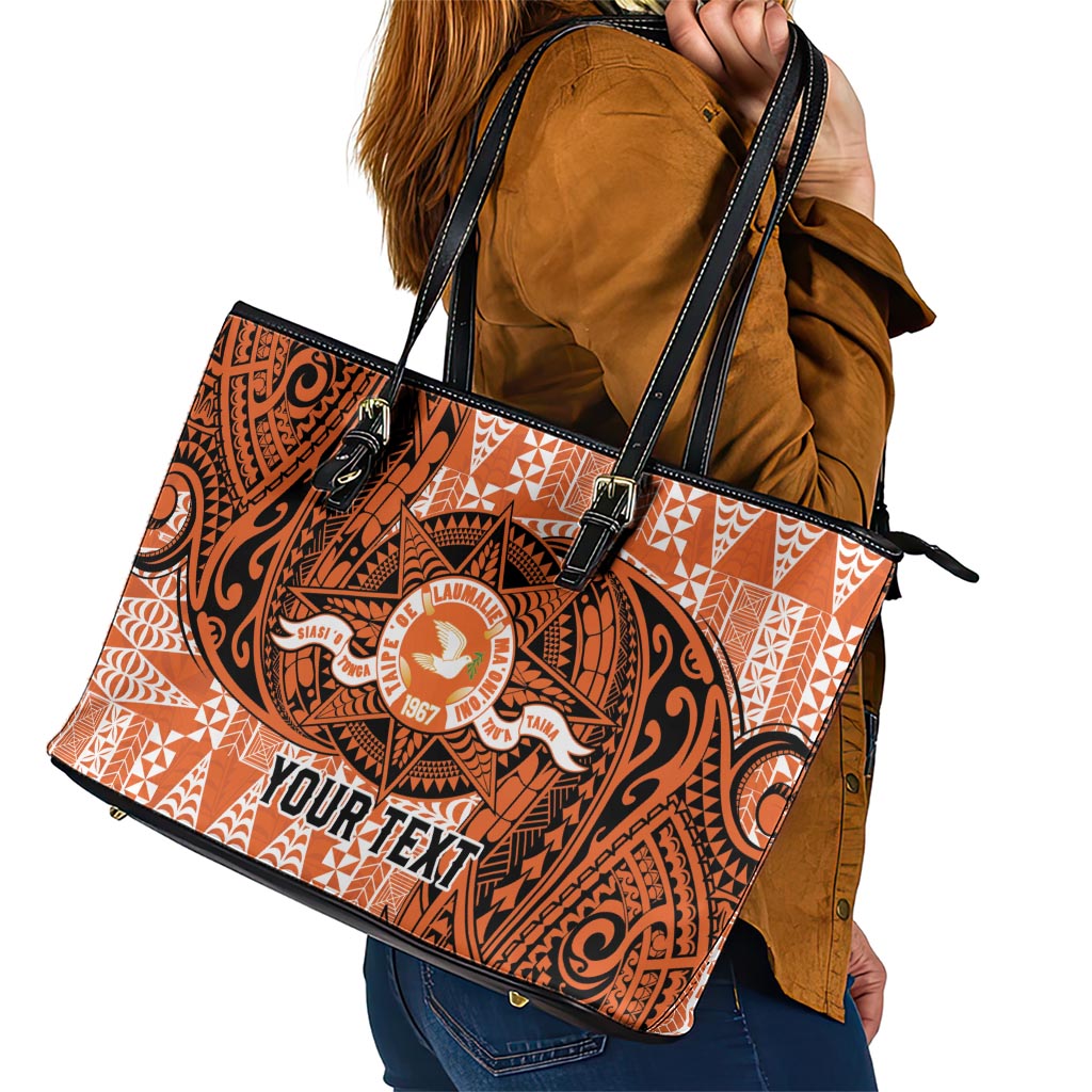 Personalised Tonga Tailulu College Leather Tote Bag Since 1967 Special Kupesi Pattern Version 2 LT9 - Polynesian Pride