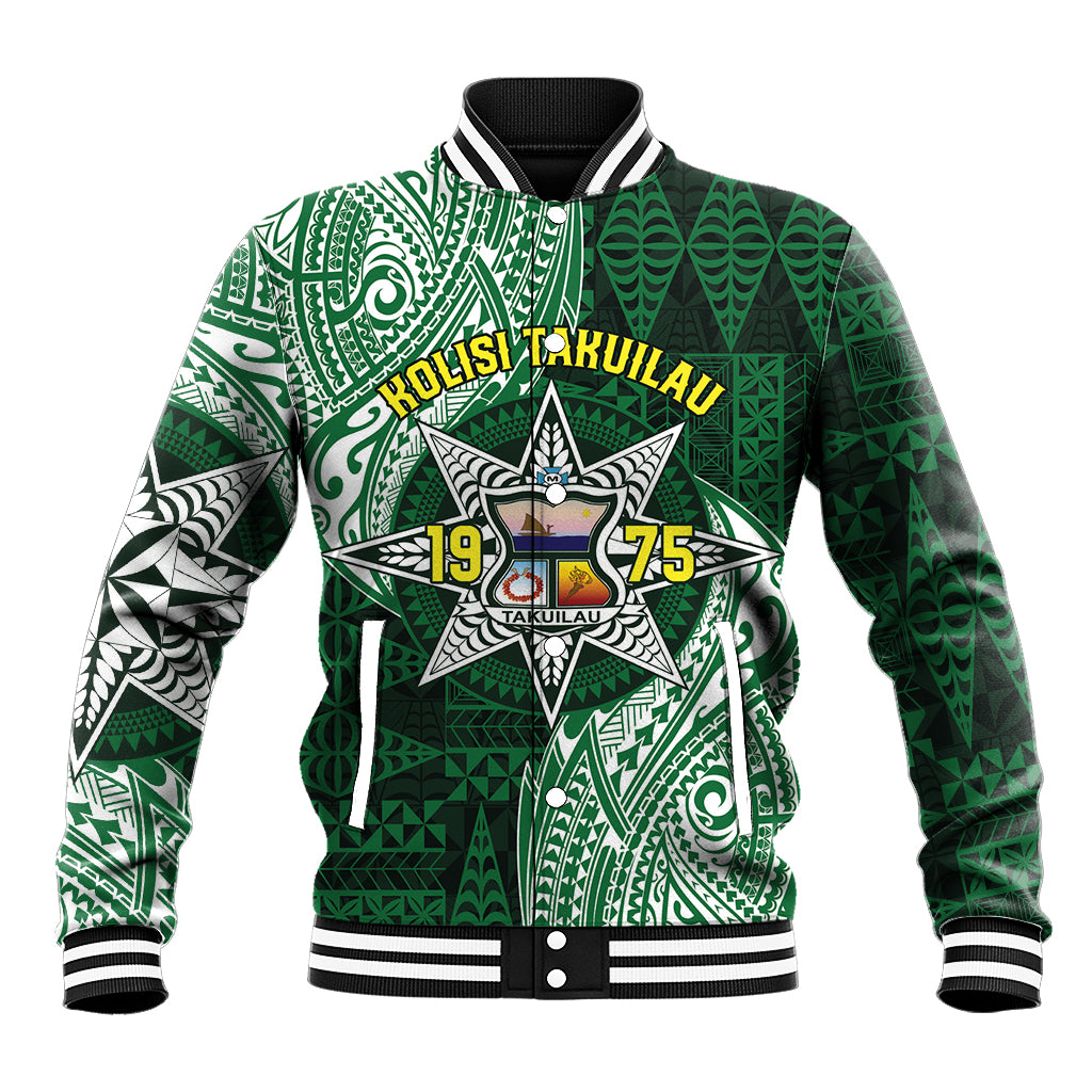 Personalised Tonga Takuilau College Baseball Jacket Since 1975 Special Kupesi Pattern LT9 Unisex Green - Polynesian Pride