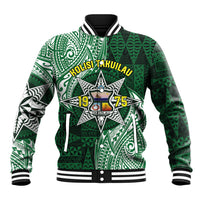 Personalised Tonga Takuilau College Baseball Jacket Since 1975 Special Kupesi Pattern LT9 Unisex Green - Polynesian Pride