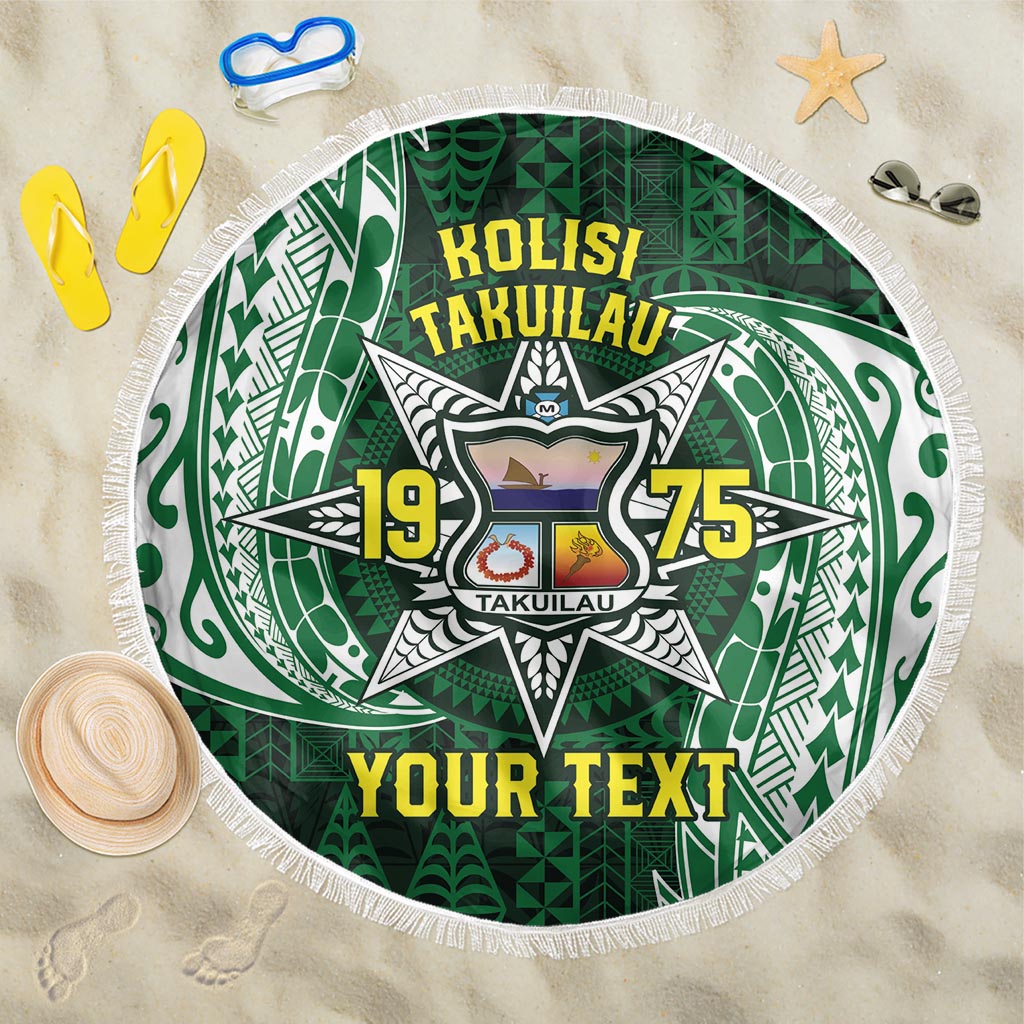 Personalised Tonga Takuilau College Beach Blanket Since 1975 Special Kupesi Pattern LT9 One Size 150cm Green - Polynesian Pride