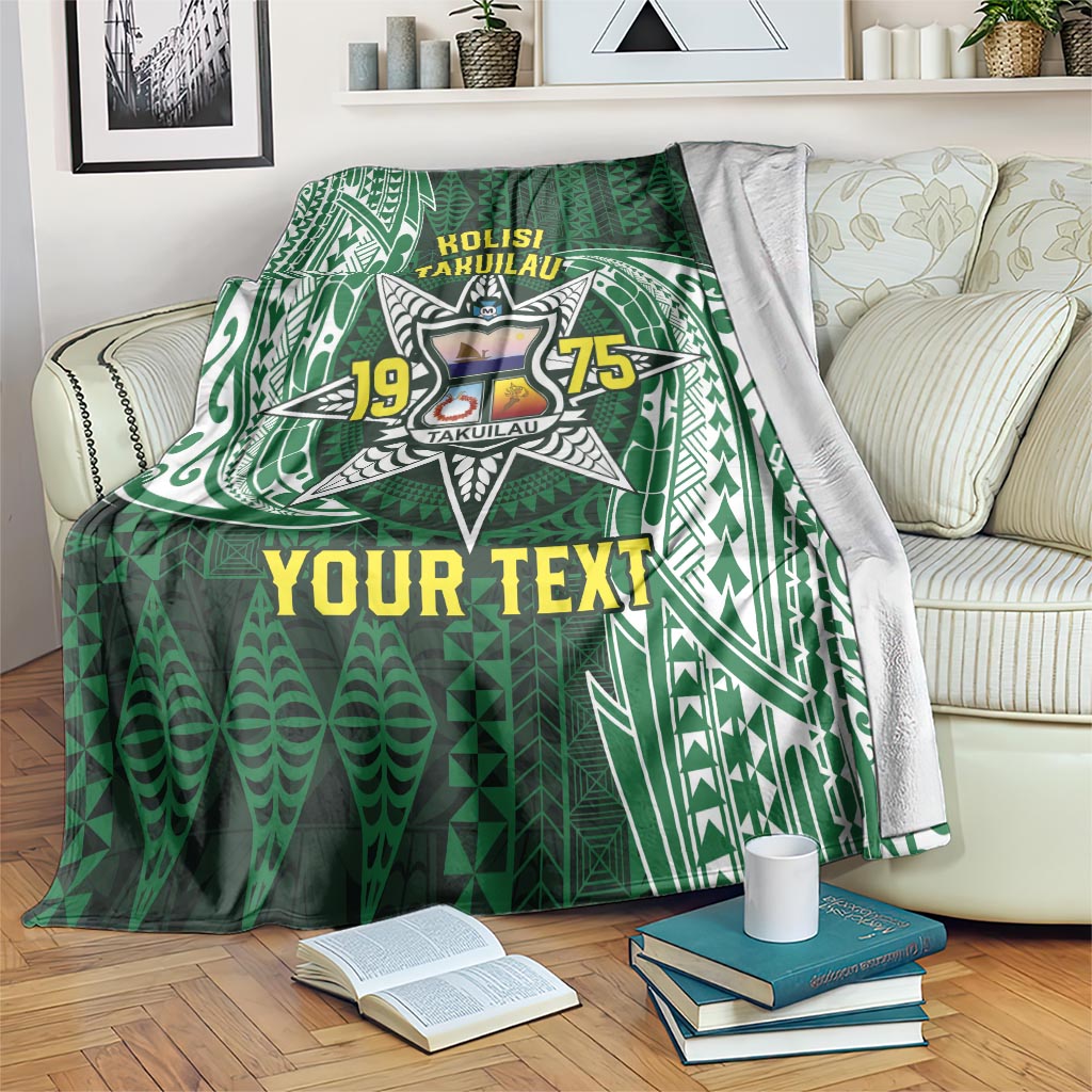 Personalised Tonga Takuilau College Blanket Since 1975 Special Kupesi Pattern LT9 Green - Polynesian Pride