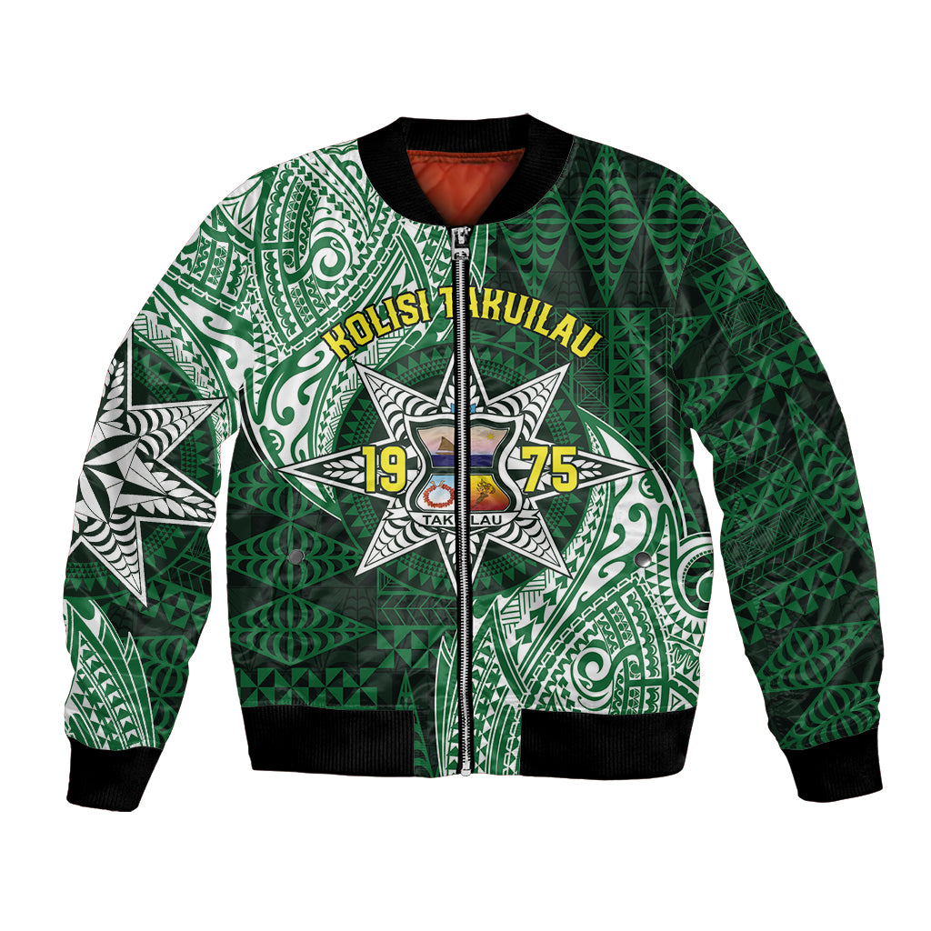 Personalised Tonga Takuilau College Bomber Jacket Since 1975 Special Kupesi Pattern LT9 Unisex Green - Polynesian Pride