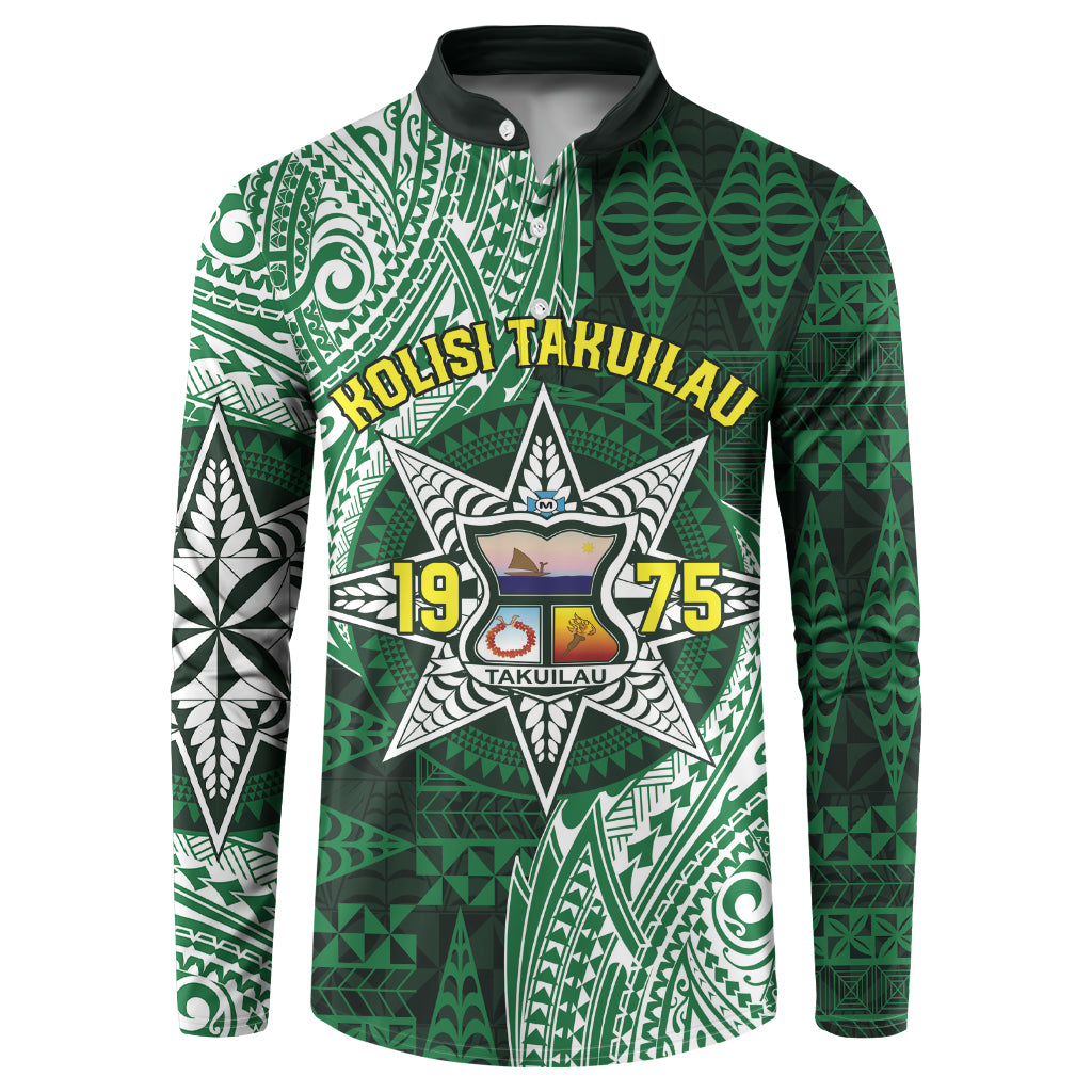 Personalised Tonga Takuilau College Button Sweatshirt Since 1975 Special Kupesi Pattern LT9 Green - Polynesian Pride