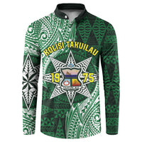Personalised Tonga Takuilau College Button Sweatshirt Since 1975 Special Kupesi Pattern LT9 Green - Polynesian Pride