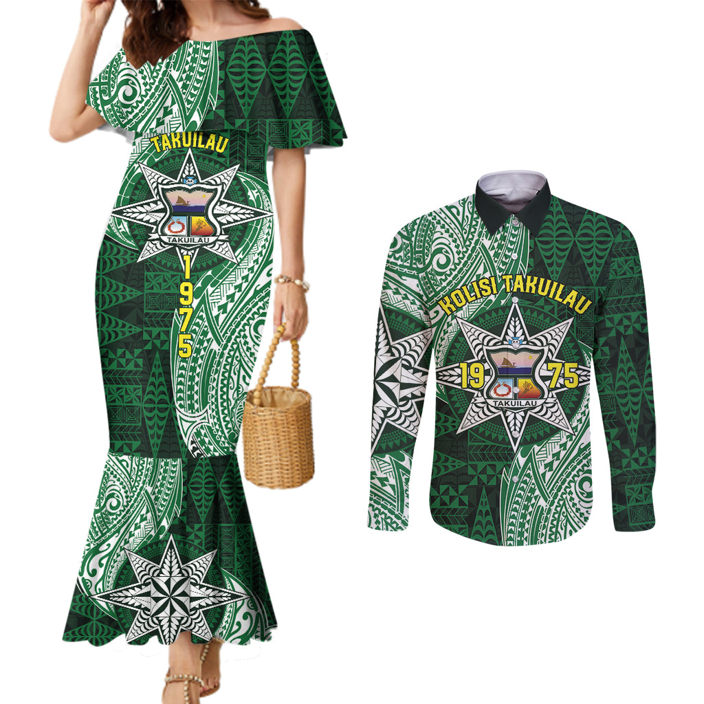 Personalised Tonga Takuilau College Couples Matching Mermaid Dress and Long Sleeve Button Shirt Since 1975 Special Kupesi Pattern