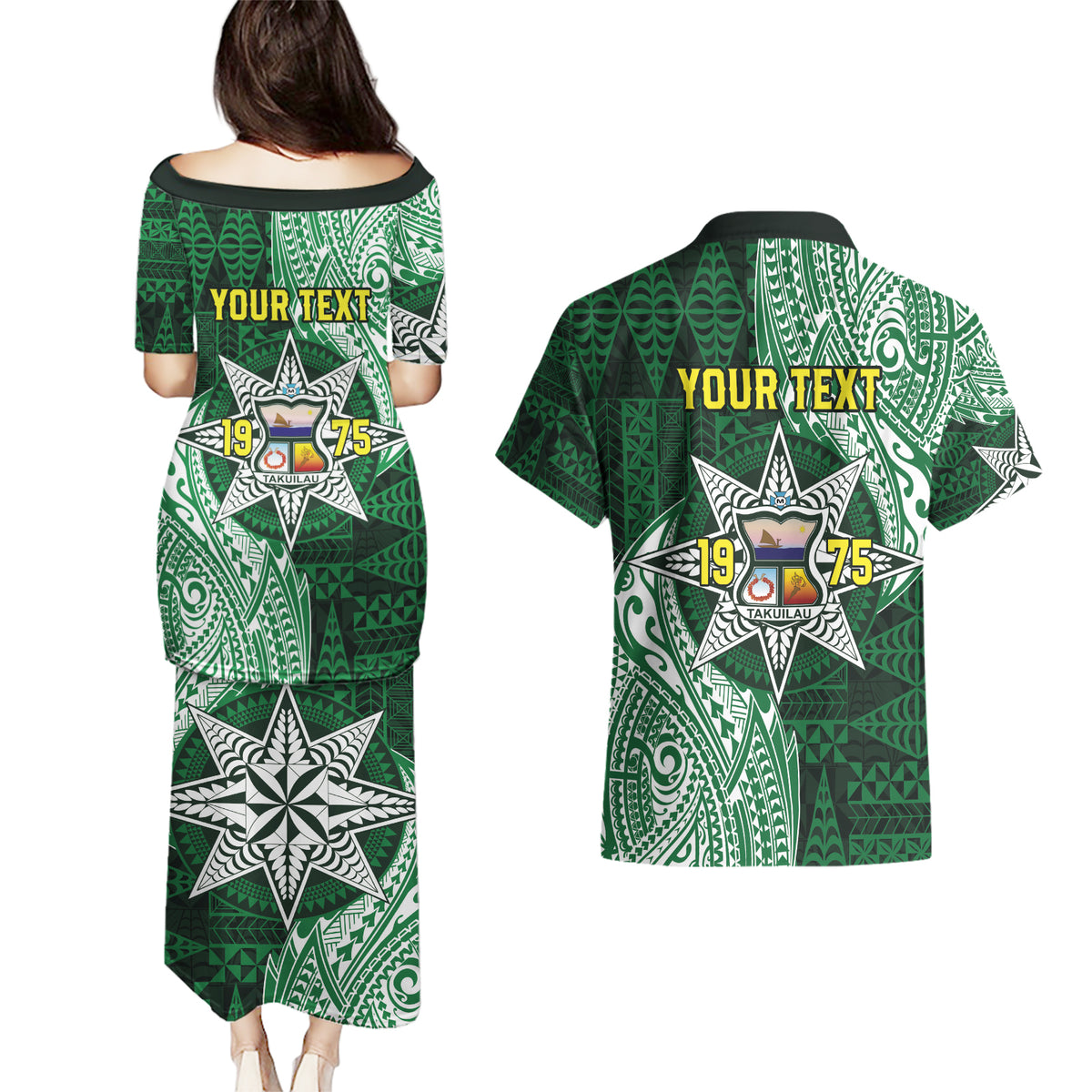 Personalised Tonga Takuilau College Couples Matching Puletasi and Hawaiian Shirt Since 1975 Special Kupesi Pattern LT9 - Polynesian Pride